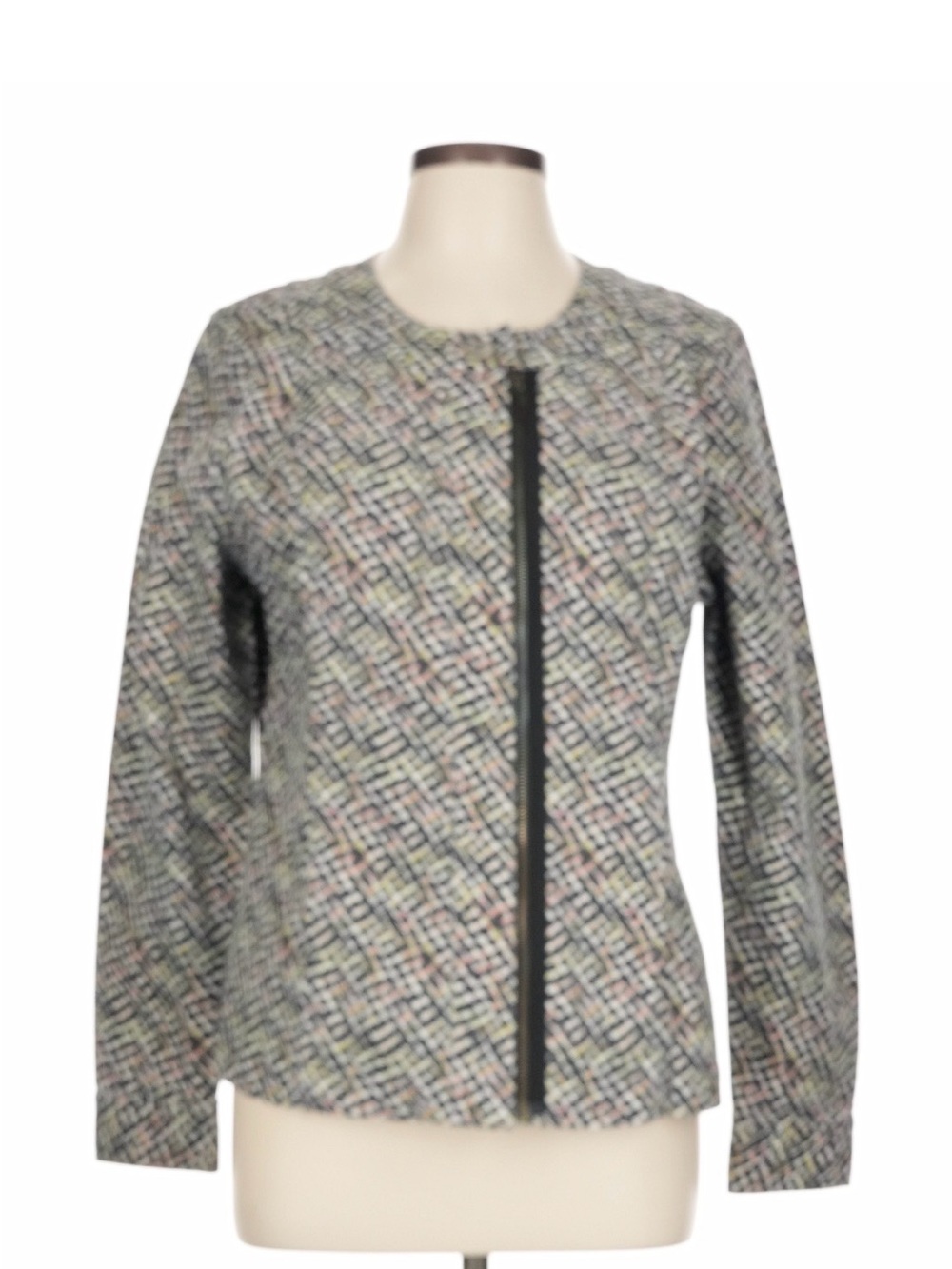 CAbi Multicolor Tweed Zip-Front Jacket - Size L
